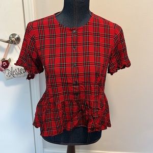 Madewell small studio ruffle-hem top in canton plaid